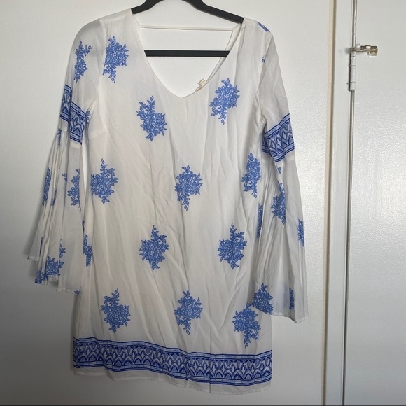 Blue and White Paisley Print Dress - Picture 1 of 5
